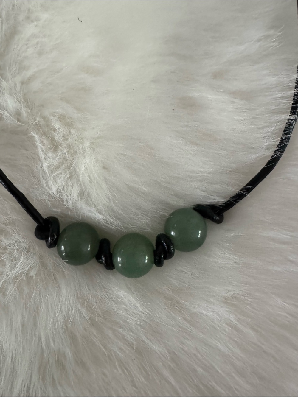 Green Beaded Leather Cord Necklace - Adjustable